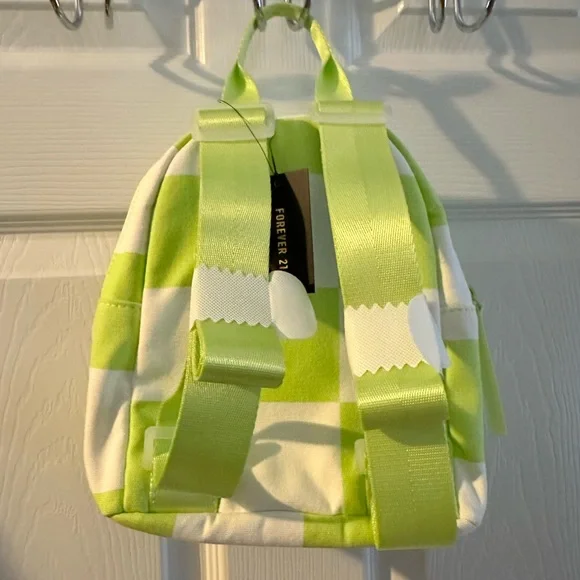 NEW NWT ๐๐ค lime green white checkered flag backpack ๐ handbag purse small - Picture 3 of 9